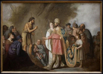 Św. Jan Chrzciciel przemawia przed Herodą. Obraz Pietera Fransza Grebbera (1600-1652), olej na płótnie