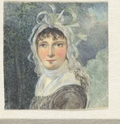 Portret kobiety w kapeluszu z kokardkami
