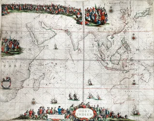 Mapa Indii Wschodnich, ok. 1666 r. (kolorowa rycina)