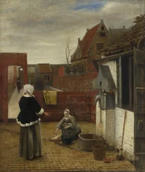 Kobieta i jej służąca na dziedzińcu, ok. 1661