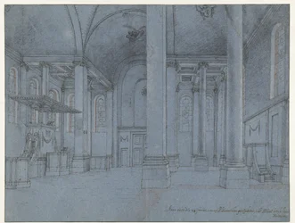 Widok wnętrza Nieuwe Kerk, Haarlem, widziany od wschodniego krańca nawy północnej, patrząc na zachód
