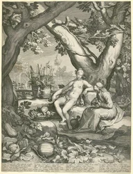 Vertumnus pożyczający postać starej kobiety, by zdobyć miłość Pomonas, 1605 (rycina na papierze)