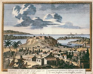 Widok Acapulco, ilustracja z „Hektomopolis”, wydana w Amsterdamie w 1700