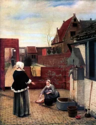 Kobieta i jej służąca na dziedzińcu, c1660-1661, 1933