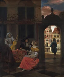 Hooch, Pieter, de (1629-1684) Impreza muzyczna na dziedzińcu Olej na płótnie 1677 National Gallery, Londyn 83,5x68,5
