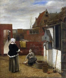 Hooch, Pieter, de (1629-1684) Kobieta i jej służąca na dziedzińcu Olej na płótnie ok. 1661 National Gallery, Londyn 73,7x62,6