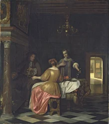 Wnętrze z rozmawiającym panem i dwiema damami, ok. 1668-70 (olej na płótnie)