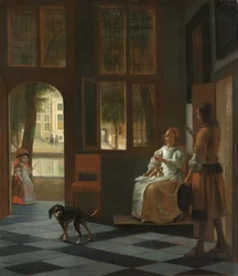 Mężczyzna wręczający list kobiecie w holu wejściowym domu, 1670