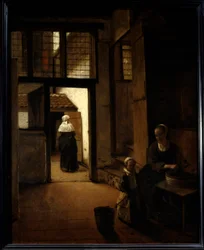 Widok na podwórze domu holenderskiego Obraz Petera de Hoocha (1629-1681) (ec.flam.) XVII w. Nd. 0,6x0,49 m Paryż, musee du Louvre