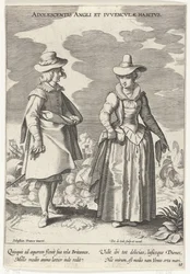 Paar, gekleed volgens de Engelse mode, ca. 1610 Adolescent English and English Habits (tytuł na obiekcie) Kostuums uit verschiedelden landen (tytuł serii) Ozdoby różnych narodów (tytuł serii)