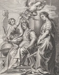 Alegoria Dobrego Rządu, usadowiona w centrum i zwieńczona putto i wo..., ca. 1640-74.
