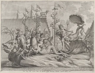 Ilustracja 35: Filip Hiszpański jako Neptun, jadący rydwanem zaprzężonym w dwa konie morskie, z Gu..., 1636.