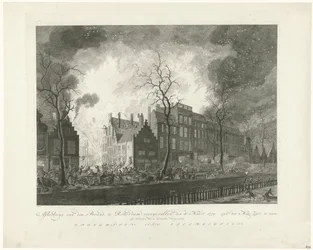 Pożar w Alei Garncarskiej w Rotterdamie, 1779 Image, van den Brand, pojawił się w Rotterdamie, jedenastego. Marzec 1779. Van den Maas Silk na wystawie (tytuł na obiekcie)