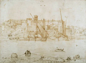 Widok na Ripa Grande, Rzym, ok. 1552 (pióro i atrament na papierze)