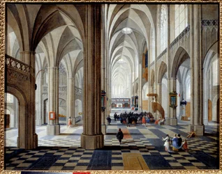 Wnętrze katedry w Antwerpii. Obraz Peetera Neefsa Stary (lub Pieter Neefs I) (1578-1660) Ec. Bujda.