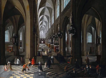 „Widok wnętrza katedry w Antwerpii” Obraz Pietera Neefsa Starszego (lub Starszego) (1578-1661) 1651 Muzeum Sztuki w Indianapolis Indiana Stany Zjednoczone
