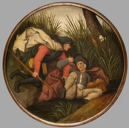 Jeśli ślepy prowadzi ślepego, obaj wpadną do rowu, ok. 1594 r. (olej na desce)