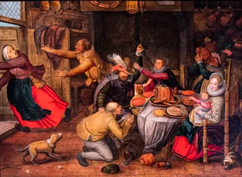 Scena w karczmie, koniec XVI - początek XVII wieku (olej na drewnie)