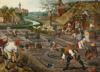 Wiosna par Brueghel, Pieter Młodszy (1564-1638). Olej na drewnie, format: 41,9x57,2,ok. 1625-1630, kolekcja prywatna