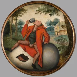 Pijak na jajku, przysłowie flamandzkie, ok. 1594 (olej na panelu)