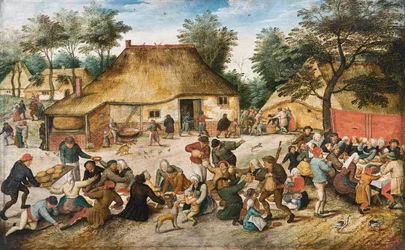 Wesele chłopskie - Obraz Pietera Brueghela, młodszego (1564-1638) - Olej na drewnie - 43x68 - Hallwylska Museet, Sztokholm