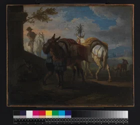 Muły zatrzymują się przy drodze, przed 1720