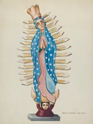 Guadalupe Wood Santo lub Bulto, ok. 1937 (akwarela na tekturze)