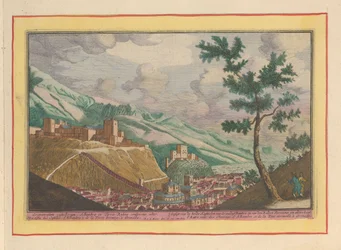 Widok Granady i budynków Alhambra Gesigt dwóch zamków Granade, Alhambre i van den Rooden Tooren; z innej strony (tytuł na obiekcie) Theatrum Hispaniae (...) (tytuł serialu)