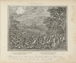 Abraham bevrijdt Lot Pomoc dobrego umysłu (tytuł na obiekcie) Święte herby i główne historie obu testamentów (Oude Testament) (tytuł serii) Zdjęcia i ryciny książek (tytuł serii)
