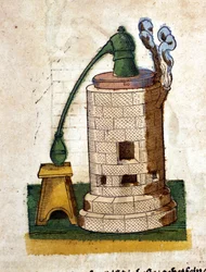 Alchemia: Aparatura do destylacji. Rycina z książki Pietro Andrea Mattioli (Matthiole) (1500-1577). Frankfurt