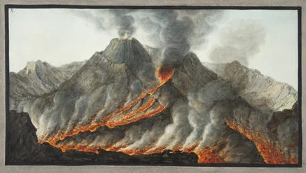 Krater Wezuwiusza według oryginalnego rysunku wykonanego na miejscu w 1756 roku, tablica 10 z „Campi Phlegrai: Obserwacje wulkanów Obojga Sycylii”, autorstwa sir Williama Hamiltona (1730-1803)