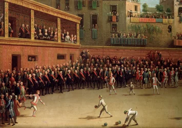 Włoska gra w piłkę we wnętrzu Obraz Pietro Fabris (1740-1792)