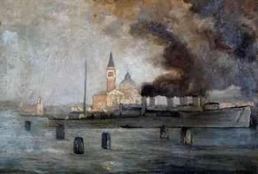 Kościół św. Justusa w Wenecji, autor: Pietro Fragiacomo (1856-1922), olej na desce, 39x58 cm