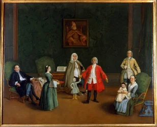 Portret rodzinny, Pietro Longhi (1702 - 1785), obraz olejny, Palazzo Levi Montalcini.