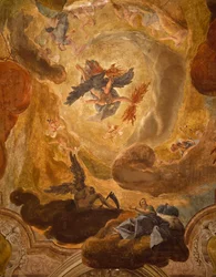 Włochy, Wenecja, Wielkie Schody w Palazzo Sagredo, upadek olbrzymów, fresk Pietro Longhi