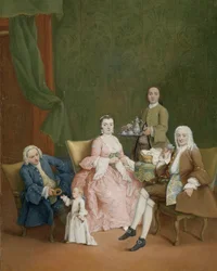 Portret weneckiej rodziny z służącym serwującym kawę Portret weneckiej rodziny ze służącym serwującym kawę