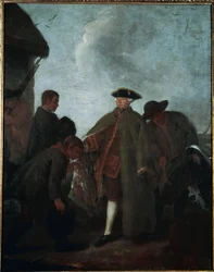 Polowanie w dolinie: przybycie mistrza (La caccia in valle: Arrio del padrone) - Obraz Pietro Longhi (1702-1785), olej na płótnie, 62x50 cm