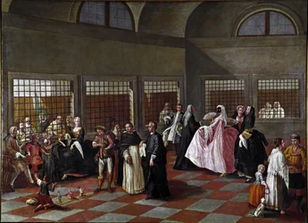 Salon klasztoru. Obraz z kręgu Pietra Longhiego (1702-1785), 1750, wymiary 96 x 131 cm, Ca