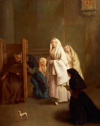 Siedem sakramentów: Spowiedź, autorstwa Pietro Longhi (1701-1785), olej na płótnie, 61x50 cm, przed 1755-57,