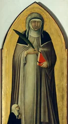 Błogosławiona pokora, fragment z ołtarza Błogosławionej pokory autorstwa Pietro Lorenzettiego (ok. 1280-1348), tempera i złoto na desce