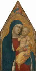 Madonna z Dzieciątkiem i błogosławiącym Chrystusem [środkowy panel], prawdopodobnie 1340 (tempera na panelu przeniesiona na płótno)
