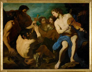 Konkurs muzyczny między Apollem i Marsyasem, namalowany około 1631/32 roku (obraz na płótnie)