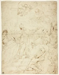 Święty ukazujący się władcy (recto); Latające Putto (verso)