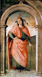 Reprezentacja Cenzora Catona (234-149 pne), polityka rzymskiego Fresco autorstwa Pietro Vannucci dit il Perugino (Perugin) (1445 / 1450-1523) ok. 1497 r. niedz 214x123 cm Perugia (Perugia), Collegio del Cambio