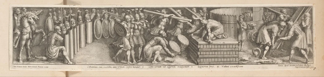 Żołnierze rozbijają obóz Constantinus, cum exercitu, ante Urbem Castra metatur (tytuł na obiekcie) Historia cesarza Konstantyna (tytuł serii)