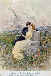 Dwoje kochanków, ilustracja Pietro Scoppetta (1863-1920), Włochy, XX w.