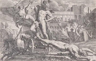 Achilles ciągnący ciało Hektora po murach Troi, 1648-50.
