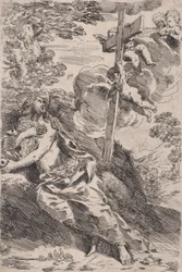 Maria Magdalena na pustyni, po prawej krzyż niesiony przez anioły, ok. godz. 1630.