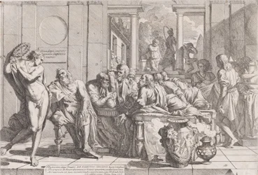 Sympozjum Platona: Sokrates i jego towarzysze zasiadający przy stole dyskutujący o idealnej miłości..., 1648.