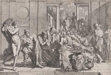 Sympozjum Platona: Sokrates i jego towarzysze zasiadający przy stole dyskutujący o idealnej miłości..., 1648.
